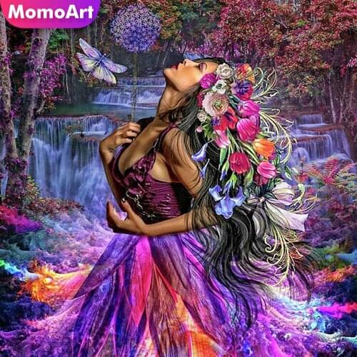 MomoArt DIY Diamond Painting Woman Cross Stitch Diamond Embroidery Flower Needlework Mosaic Waterfall New Arrival Wall Art