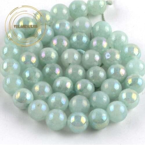 Natural Stone Light Green Pleated AB Jades Beads Round Spacer Loose Beads For Jewelry Making Needlework Bracelet 4/6/8/10mm 15"