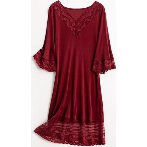 Night dress Natural silk nighties for women summer 2020 sexy lace home dress pijamas sleepwear ladies V-Neck Half-sleeve loose