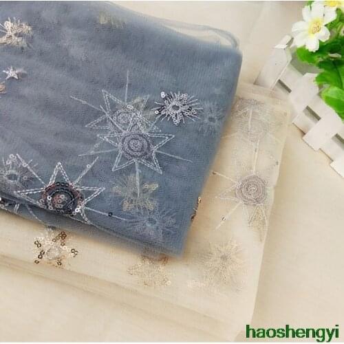 New star sequin embroidery lace mesh gown embroidered fabric