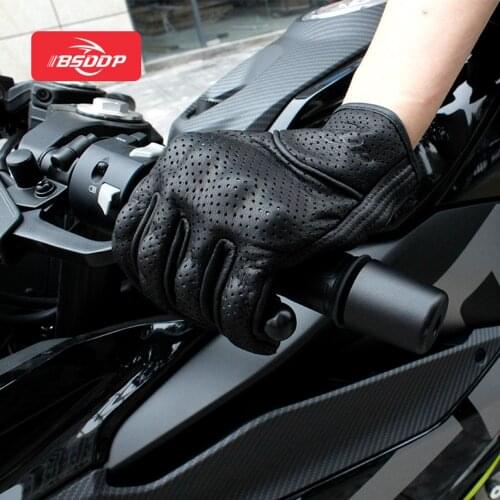 BSDDP Genuine Sheepskin Gloves Breathable Full-fingers Durable Perforated Leather Gloves Hand Protector for Racing Motor Cycling
