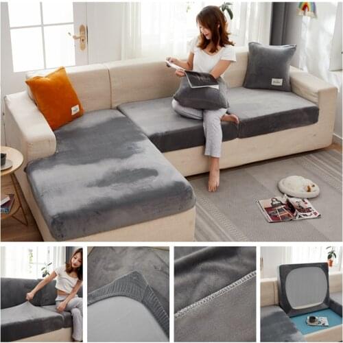 Plush Velvet Sofa Seat Cover Cushion Cover Thick Jacquard Solid Soft Stretch Pet Sofa Slipcovers Funiture Protector L Shape