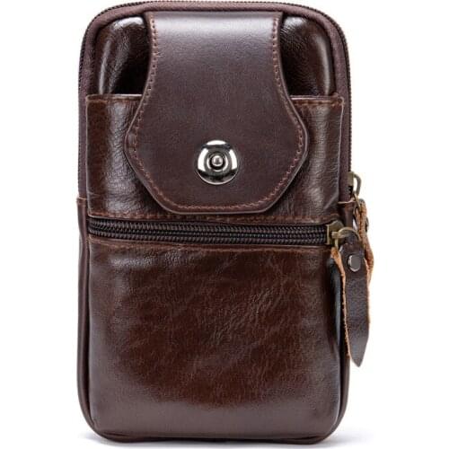 Satchel Casual Mobile Vintage Men‘s Storage Waist Versatile Bag Genuine Cowhide Texture Fashion Male Phone Bag Bags Waist Simple