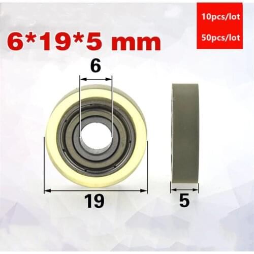 10pcs/50pcs 6*19*5mm polyurethane PU 696 696ZZ drawer showcase low noise roller bearing friction pulley 6x19x5