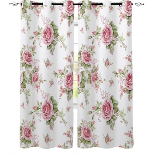 Pink Rose Romantic Window Curtains Home Decor Bedroom kichen Draperies Curtains for Living Room Christmas Curtains
