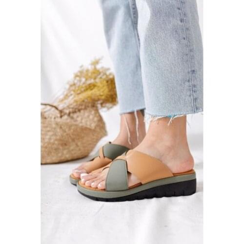 Women Sandals Marlene Khaki/Nud Slippers(Finger Corrector Slippers) Outdoors Beach Shoes Ergonomic Summer Fashion New Size 36-40