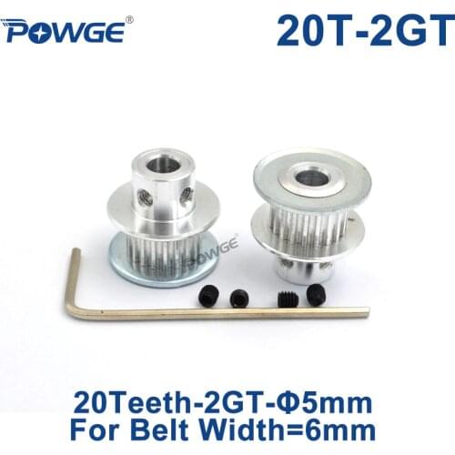 POWGE GT 20 Teeth 2GT 2M Synchronous Timing Pulley Bore 5mm No Big Hub for 2MGT GT2 belt width 6mm 20Teeth 20T VORON