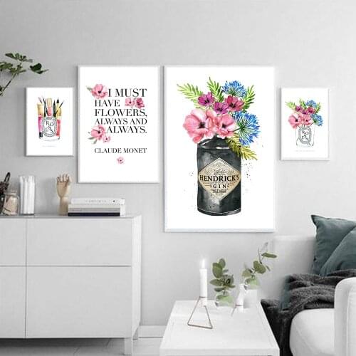 Nordic Pink Flower Rose Fashion Make up Poster Gin Print Quote Canvas Art Painting Wall Picture Modern Girl Room Home Decoration