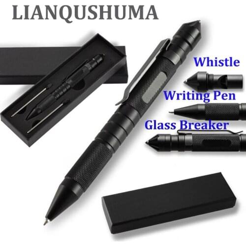 Military Tactical Pen Professional Self Defense Pen Tungsten Steel Emergency Glass Breaker Whistle for Outdoor Adventure Useful