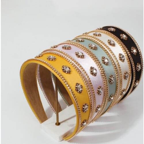 Temperament Rhinestone Headband With Chain Hairband Women Handmade Paded Head Band New European Fashion Hair Jewelry Accessories
