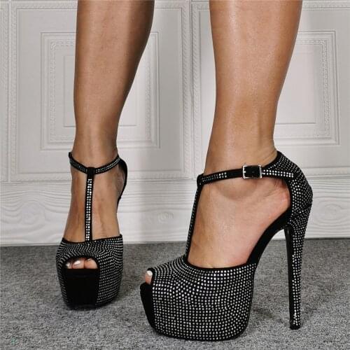 Sexy Woman Pumps Sandals Platform Extreme High Heels Fetish Shoes Gothic Bling Leather Wedding Party Shoes Large Size15 F267