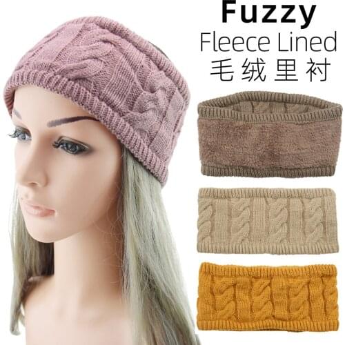 WYINYA Ladies plus velvet knitted headband twist character headband sports ear protection hood warm wool headband