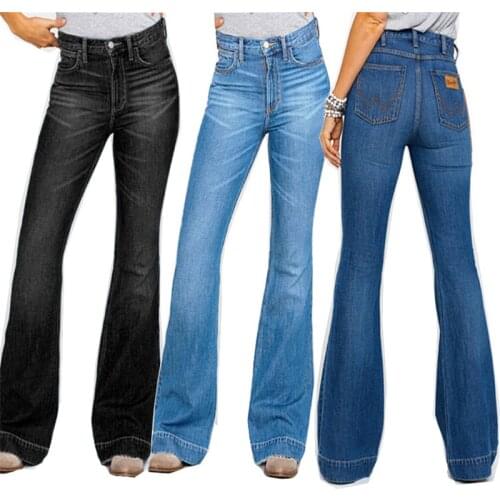 Plus Size Ladies Jeans Wild Slimming Embroidered Wash Women Trousers Casual Solid Mid Waist Wide Leg Pants pantalln large femme