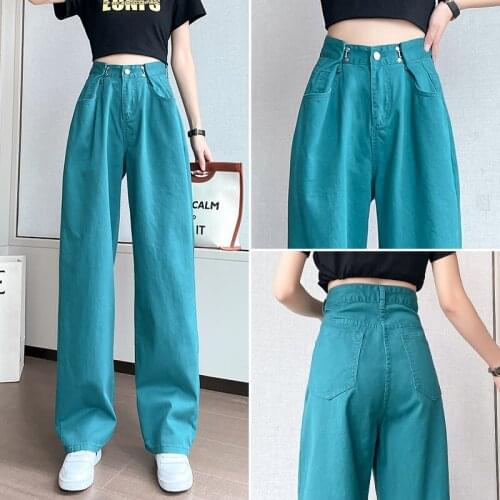 Adjustable Waist Jeans Women Harajuku Loose Casual High Waist Wide Leg Denim Pants Plus Size Female Chic Solid Jeans Streetwear