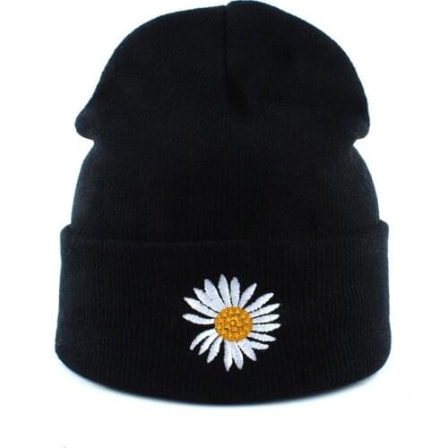 2020 New Fashion Skullies Beanies Daisies Flower Embroidery Winter Hats For Women Warm Knitted Cap Kids Girls Gorros