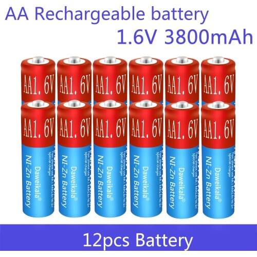 12pcs/lot AA battery 3800mAh 1.6V Ni-Zn aa rechargeable battery Replace 1.5V/1.2V AA Battery for Toys Camera Remote control