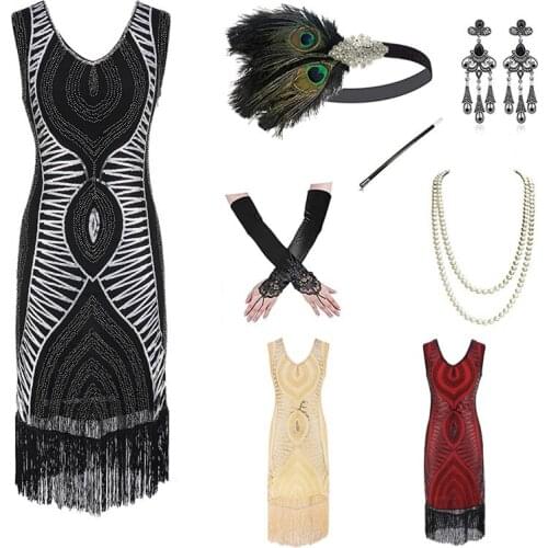 1920s Retro Sleeveless V-Neck Fringe Dress For Women Adult Sequin 4 Colors Vintage Flapper Great Gatsby Party Dress S-XL DQL4959