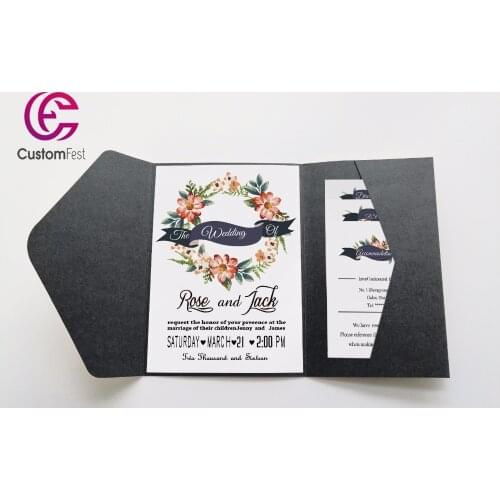 30pcs/lot personalized pocket card set floral theme pocket envelop+matching envelop+card+RSVP free shipping PKEE001V103