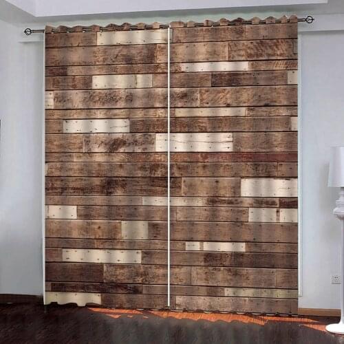 3D Vintage wooden board decoration Windows Curtains for Living Room Bedroom Decorative Kitchen Curtain Drapes Window