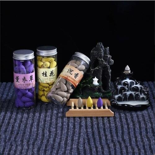 40pcs With Plastic Box Mixed Backflow Incense Cones Sandalwood Jasmine Rose Smoke Cone Reflux Tower Incense Bullet