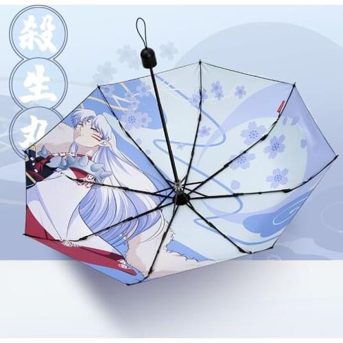 Japanese Anime Inuyasha Sesshoumaru Cosplay Folding Sun Rain Umbrella Men Women Anti-UV Travel Parasol Sunshade Birthday Gifts