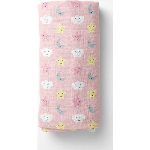 Realhomes Unisex Colorful 100 Cotton Müslin Newborn Baby Blanket Moon Star Cloud Pink Müslin Cover 120x120 Cm