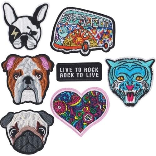 Cartoon Bus Colour Peace Iron On Patches wholesale for Clothing Peace Automobile Back Rubber Bulldog Embroidery Appliques Badges