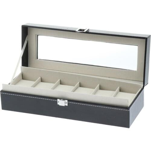 6 Slots Classy Watch Box Holder, Wristwatch Display Case Storage Organizer with Glass Top for Women Men Gifts