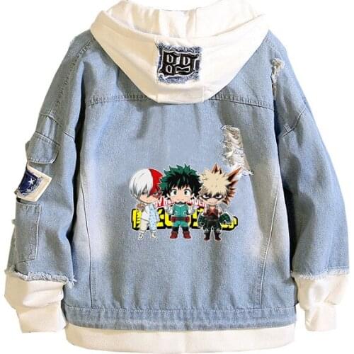 My Hero Academia Oversized Demin Jacket Anime Hoodies Autumn Sweatshirt Jeans Coats Hooded Windbreaker Harajuku Streetwear