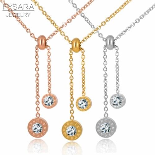FYSARA Long Tassel Statement Necklace For Women Choker Roman Letter Round Crystal Pendant Necklaces Collier Steel Jewelry Collar