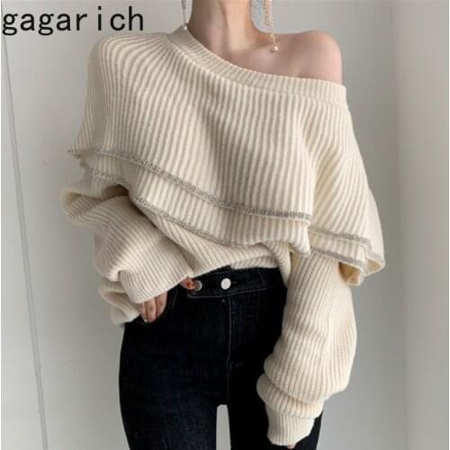 Gagarich Women Sweater Korean Style Chic Double-Layer Ruffles Bright Silk Edge Stitching Long-Sleeve Knit Elegant Pullovers Warm
