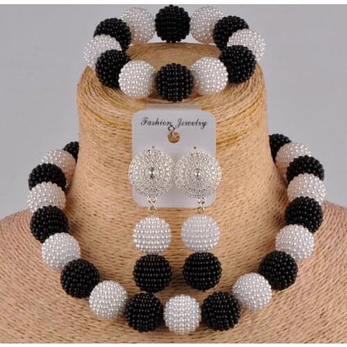 Beautiful black and white costume necklace african set nigerian wedding jewelry FZZ97-010
