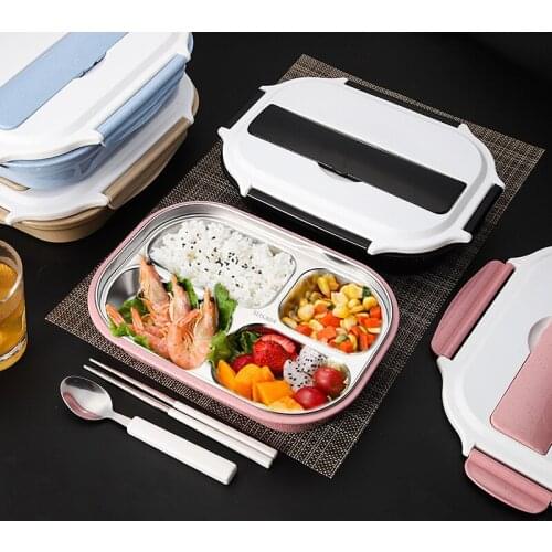 LIYIMENG 304 Stainless Steel 4 Grids Lunch Box Water Injection Insulation Portable LunchBox For Kids Picnic Office Worker School