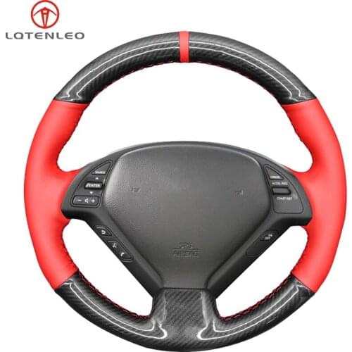 LQTENLEO Carbon Fiber Red Leather Car Steering Wheel Cover For Infiniti G G25 G35 G37 EX EX35 EX30 EX37 Q Q40 Q60 QX50 2014-2018