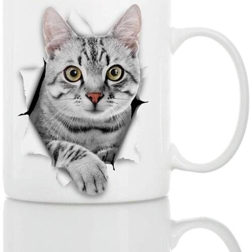 Cute Grey Kitty Cat Coffee Mug Ceramic 11oz Funny Coffee Mug Perfect Cat Lover Gift Cute Novelty Coffee Mug Present Great Bi