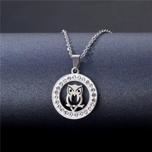 Stainless Steel Minimalist Jewelry Fashion Owl Pendant Necklace Diamonds Hip-hop Men Women Choker