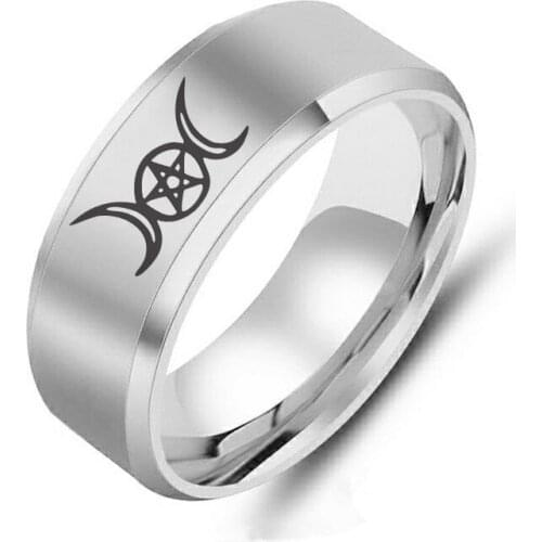Nostalgia Wicca Triple Moon Goddess Stainless Steel Jewlery Titanium Ring For Men Women Cool Stuff 2021