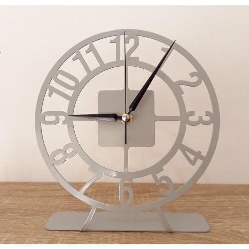 Table clock, Modern and Geometric Clock, Desktop Metal Clock, Table top clock, Circle Gray Square