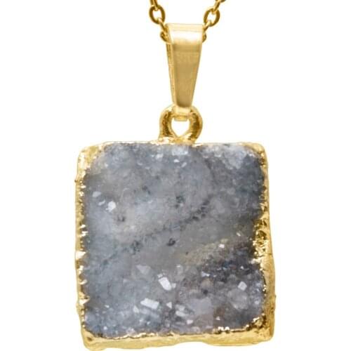 1pc Natural Geode Agates Square Shape Drusy Crystal Pendant Golden Plated Geode Stone DIY Necklaces For Jewelry Making