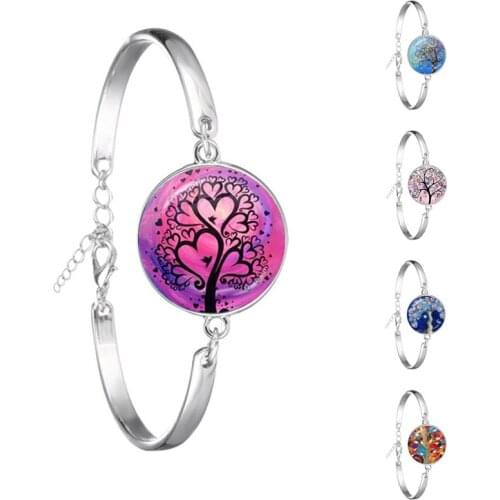 New Colorful Love hearts Tree of Life Bracelet Glass Cabochon Chain Bangle Jewelry For Women Girls Birthday Gift
