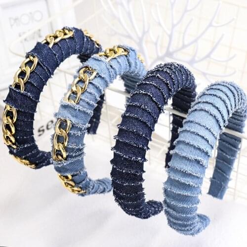 21 Colors New Fashion Rhinestone Denim Padded Headband Pearl Bling Diamond Crystal Designer Hairband Hair Accessories for Women