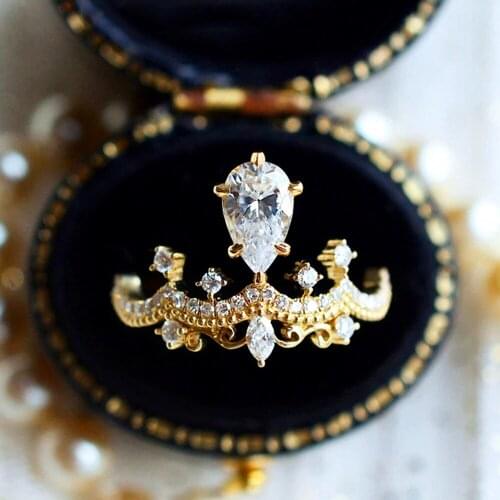 Moissanit diamonds gemstones crown rings for women vintage gold color jewelry bijoux bague wedding fashion gifts accessories