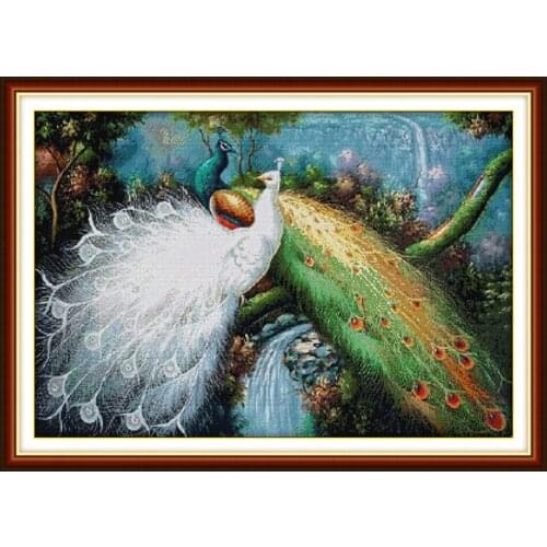 Peacocks in Green Forest(2) s Counted Cross Stitch 11 14CT Cross Stitch Set Animal Cross-stitch Kit Embroidery Needlework