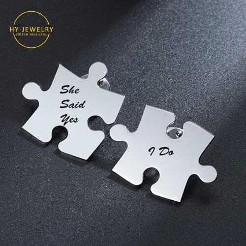 Personalized Custom Name Brooch Pin /Wedding Puzzle Brooch Letter Lapel Pin Stainless Steel Name Handmade Jewelry For Women Men