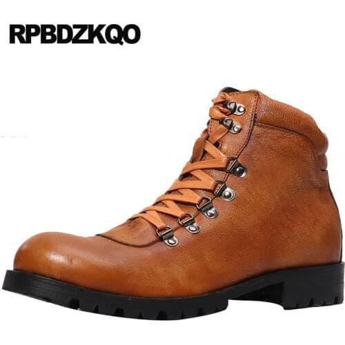 Booties Army Designer Lace Up Military Chunky Shoes Retro Combat Boots 2018 Full Grain Leather Men Luxury Ankle Platform Brown