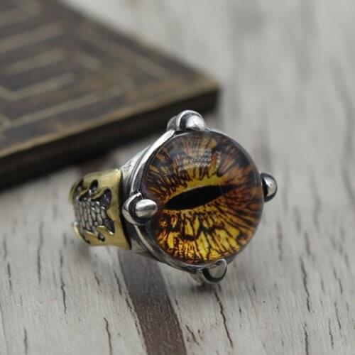 S925 Sterling Silver Retro Opening Ring Personality Domineering Demon Eye Men Ring Thai Silver Jewelry