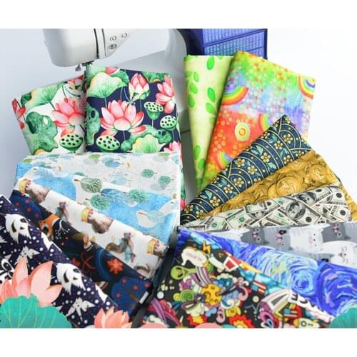 Summer Thin Digital Printing and Dyeing Cotton plain Fabric Sewing Material For Womens T-Shirt And Dress 50×130cm