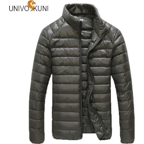 UNIVOS KUNI Herfst Winter Jas Mannen 2018 Nieuwe Koppels Dunne Jassen 90% Eendendons ultralichte Slanke Stand-Kraag Parka J361