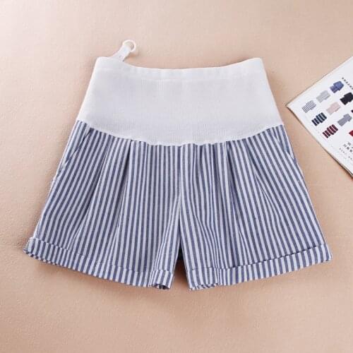 New Summer Pregnant linen Stripe Shorts Fashion Simple Woman Hot Pants Maternity Adjust Lift belly Pocket Short Clothes