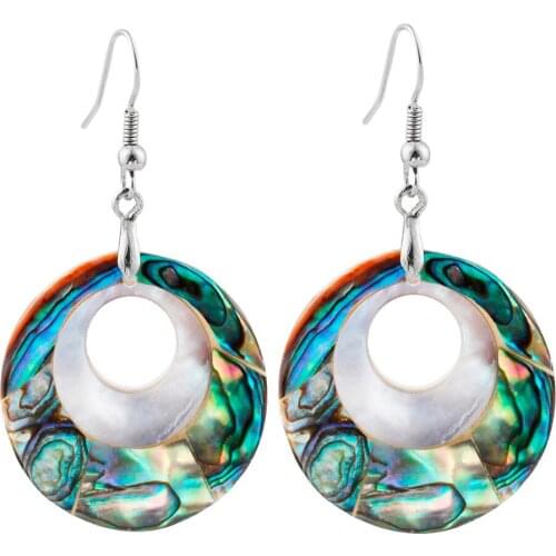TUMBEELLUWA Abalone Shell Hollow Round Dangle Drop Hook Earrings For Women
